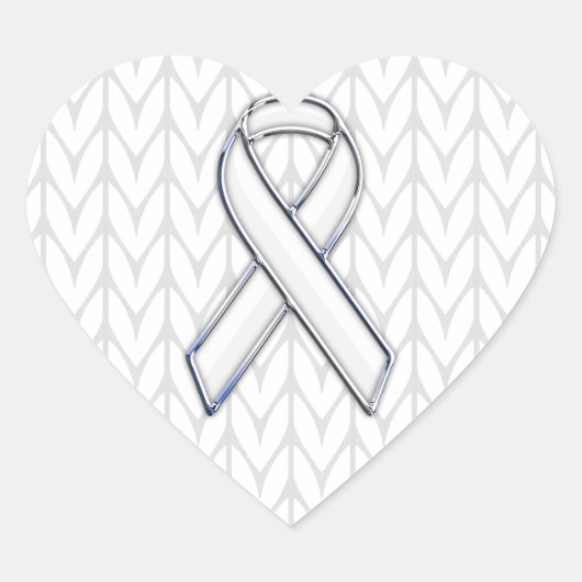 クロムオンホワイト編み物リボン認識度プリント ハートシール (正面)