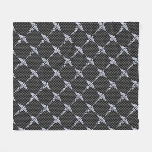 クロムカドゥセウス医療シンボル炭素繊維プリント フリースブランケット (正面(横))