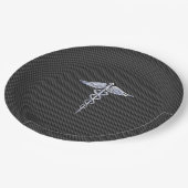 クロムカドゥセウス医療シンボル炭素繊維プリント ペーパープレート (アングル)