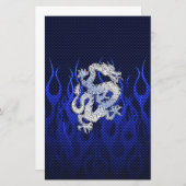 クロムカーボン繊維のスタイルの青いドラゴン 便箋 (正面/裏面)