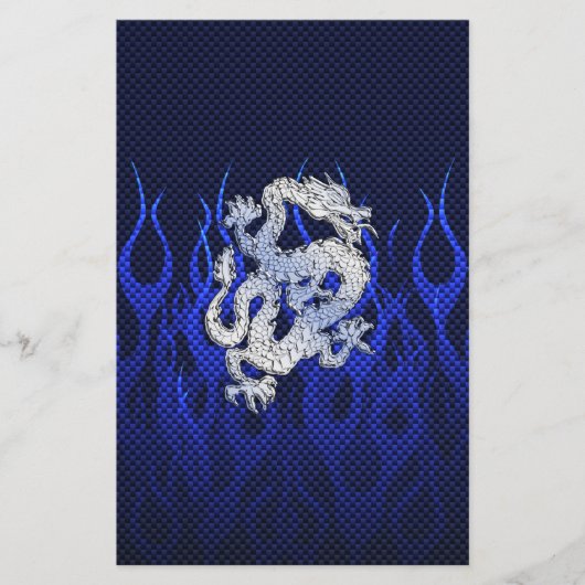 クロムカーボン繊維のスタイルの青いドラゴン 便箋 (正面)