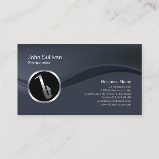 クロムサクソフォンアイコンサクソポニストビジネスカード 名刺 (正面)