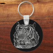 クロムシルバータイガー顔動物自然ジャングルアート キーホルダー (正面)