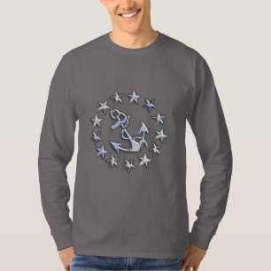 クロムシルバーライク航海のヨットフラッグスターズプリント Tシャツ