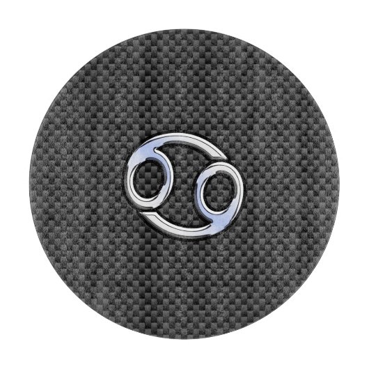 クロムスタイルがん〔占星術の〕十二宮図標識炭素繊維プリント カッティングボード (正面)