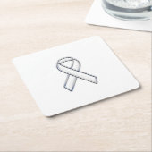 クロムスタイルホワイトリボン認識度 スクエアペーパーコースター (アングル)