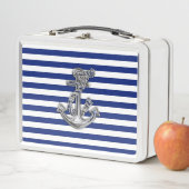 クロムスタイルロープいかりオンネイビーストライプズ メタルランチボックス (インサイチュ)