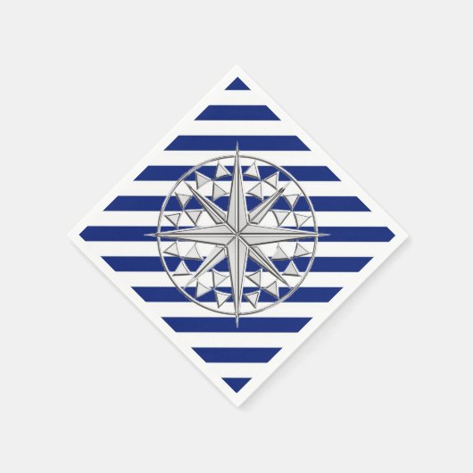 クロムスター航海のオンネイビーストライププリント スタンダードカクテルナプキン (角)