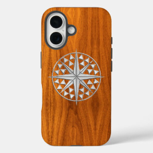 クロムスター航海のコンパスオンチークウッドプリント iPhone 16ケース