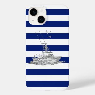 クロムスポーツ魚釣りプリントオンネイビーストライプズ Case-Mate iPhone 14ケース