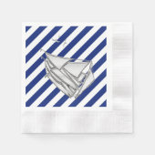 クロムセイボートオンネイビーストライププリント 縁ありカクテルナプキン (正面)