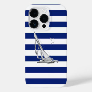 クロムセイル航海のボートオンネイビーストライププリント Case-Mate iPhone 14 PROケース