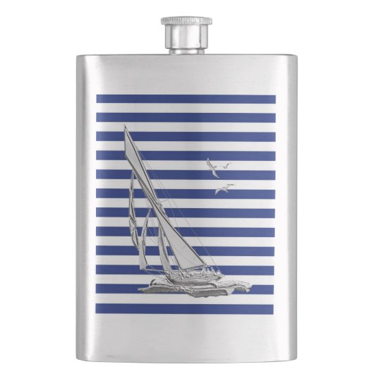 クロムセールボートオンネイビーストライププリント フラスク (正面)