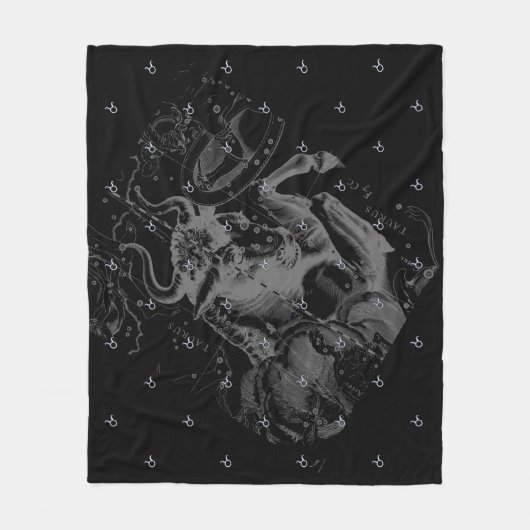 クロムタウラス〔占星術の〕十二宮図サインオンヘベリウススタイル フリースブランケット (正面)