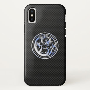 クロムドラゴンクレストブラックカーボンファイバープリント iPhone XSケース