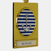 クロムパーソナライズされたいかりオンネイビーストライプズ ゴールドプレートバナーオーナメント (右)