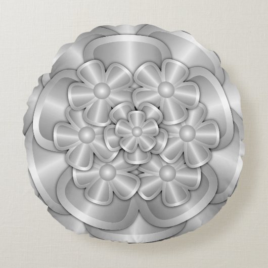 クロムフラワー – シルバーラウンドピロー ラウンドクッション (正面)