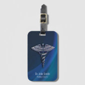 クロムホログラフィックダーク3Dメディカルカドゥセウス ラゲッジタグ (正面縦)