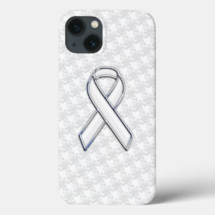 クロムホワイトリボン認識度オン千鳥格子のスタイル iPhone 13ケース