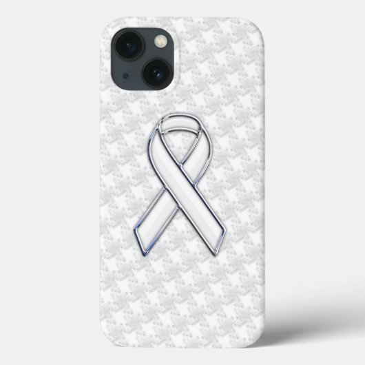 クロムホワイトリボン認識度オン千鳥格子のスタイル Case-Mate iPhoneケース (裏面)