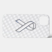 クロムホワイトリボン認識度オン千鳥格子のスタイル Case-Mate iPhoneケース (裏面 (横))