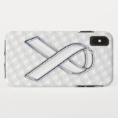 クロムホワイトリボン認識度オン千鳥格子のプリント Case-Mate iPhoneケース (裏面(横))