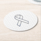 クロムホワイトリボン認識度市松模様にオン ラウンドペーパーコースター (アングル)