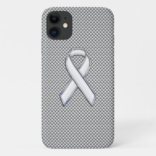 クロムホワイトリボン認識度炭素繊維プリント iPhone 11 ケース