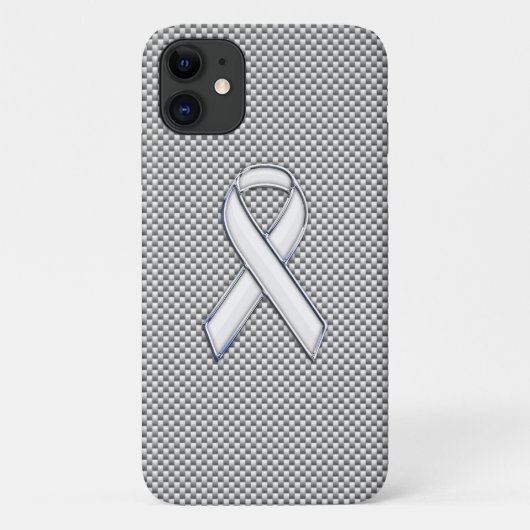 クロムホワイトリボン認識度炭素繊維プリント Case-Mate iPhoneケース (裏面)