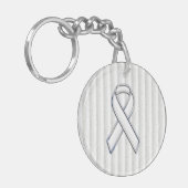 クロムホワイトリボン認識度(縦ストライプ) キーホルダー (正面左)