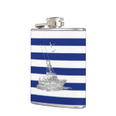 クロムマーリン魚釣りボートオンネイビーストライプズ フラスク (左)