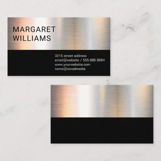 クロムメタリックブラックカラーブロック 名刺 (正面/裏面)
