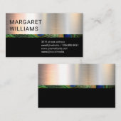 クロムメタリック | ブラック | 孔雀パターン 名刺 (正面/裏面)