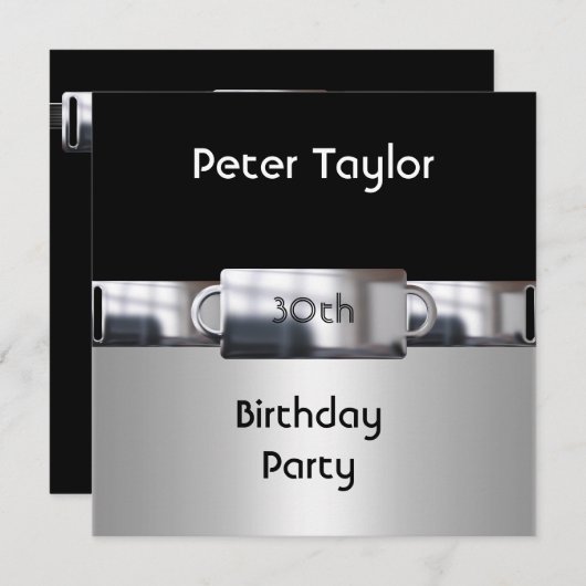 クロムメタルシルバーメンズ30thバースデーマン 招待状 (正面/裏面)