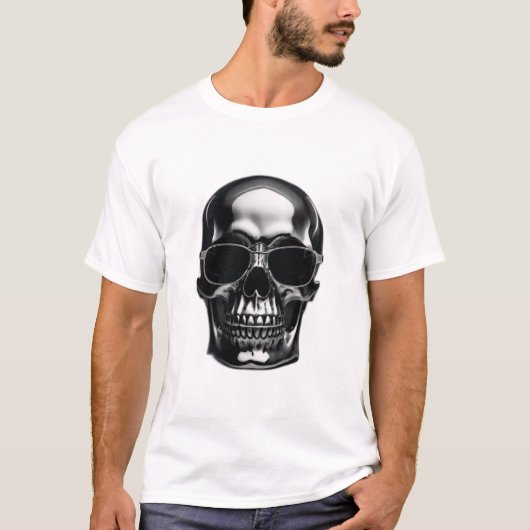 クロムメタル3Dスカル着用トレンディーサングラス Tシャツ (正面)