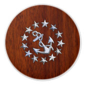 クロムヨットフラッグオンマホガニーグレインプリント セラミックノブ (正面)