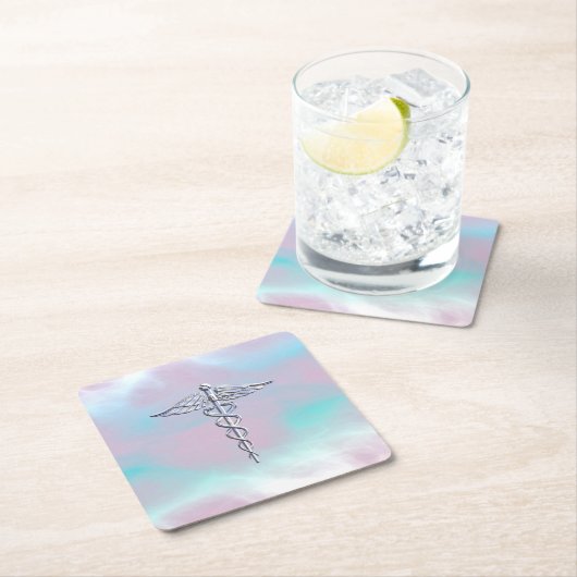 クロムライクカドゥセウス医療シンボルマザーパール スクエアペーパーコースター (インサイチュ)