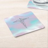 クロムライクカドゥセウス医療シンボルマザーパール スクエアペーパーコースター (アングル)