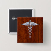 クロムライクカドゥセウス医療シンボルマホガニーデコール 缶バッジ (正面&裏面)