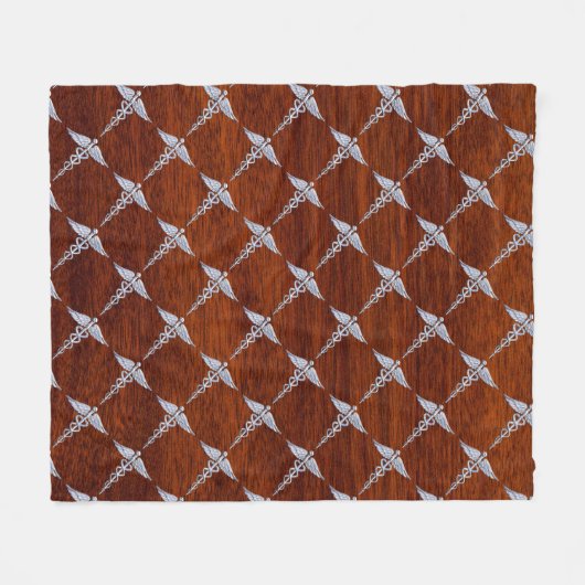 クロムライクカドゥセウス医療シンボルマホガニープリント フリースブランケット (正面(横))