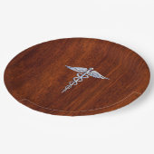 クロムライクカドゥセウス医療シンボルマホガニープリント ペーパープレート (アングル)