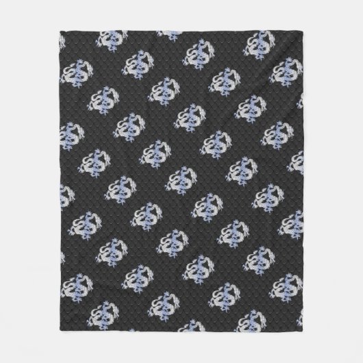 クロムライクドラゴンオンブラックスネークスキンプリント フリースブランケット (正面)