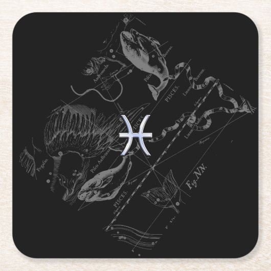 クロムライクピセス〔占星術の〕十二宮図サインオンブラックヘベリアス スクエアペーパーコースター (正面)
