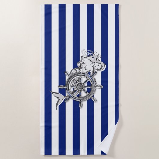 クロムライクマーメイド航海のオンストライプズ ビーチタオル (正面)