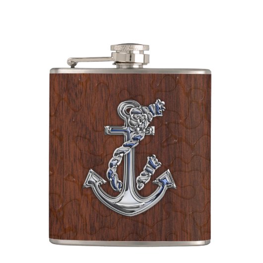 クロムロープいかりオンウェットマホガニープリント フラスク (正面)