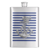 クロムロープいかり航海のオンネイビーストライププリント フラスク (正面)