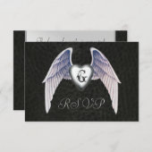 クロム及びのどの革によって飛ぶハートRSVPの招待状 出欠カード (正面/裏面)