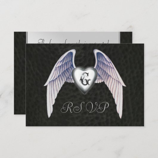 クロム及びのどの革によって飛ぶハートRSVPの招待状 出欠カード (正面/裏面)