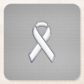 クロム様ホワイトリボン認識度炭素繊維 スクエアペーパーコースター (正面)