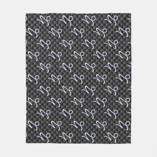 クロム様山羊座〔占星術の〕十二宮図サインオンカーボンファイバー フリースブランケット (正面)